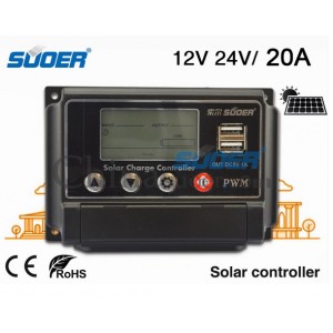 โซล่าชาร์จเจอร์ 20A หน้าจอ LCD ออโต (ด่วน!!โปร..เพียง 790) 12V / 24V  มี USB/ Solar Charger LCD 20A SUOER รุ่น STW-1220  